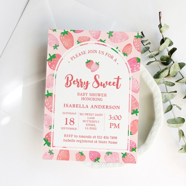 Berry Sweet Strawberry Girl Babydusche Einladung (Von Creator hochgeladen)