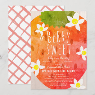 Berry Sweet Strawberry Girl Drive-by Baby Shower Einladung