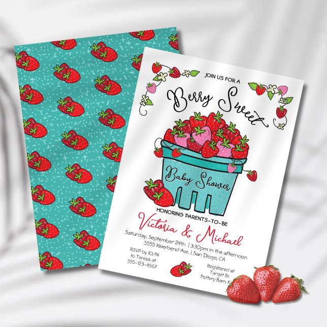 Berry Sweet Strawberry Hand Drawn Baby Dusche Einladung (Von Creator hochgeladen)
