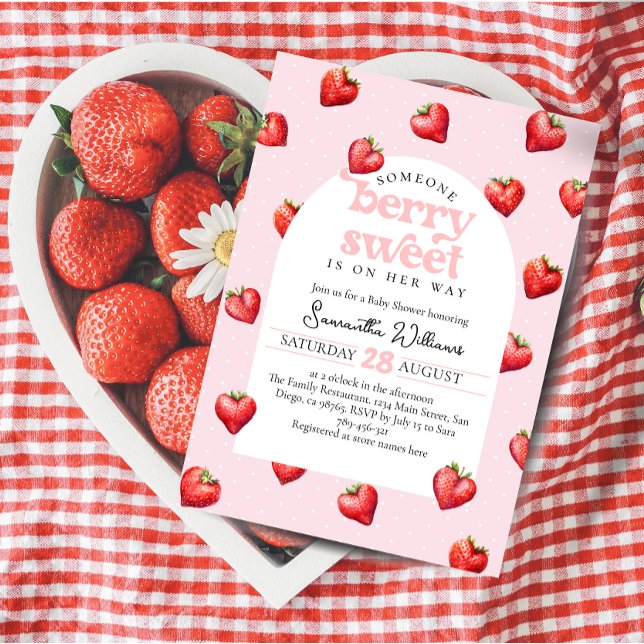 Berry Sweet Strawberry Heart Girl Baby Dusche Einladung (Von Creator hochgeladen)