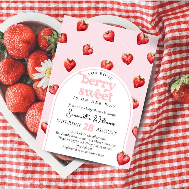 Berry Sweet Strawberry Heart Girl Baby Dusche Einladung (Von Creator hochgeladen)