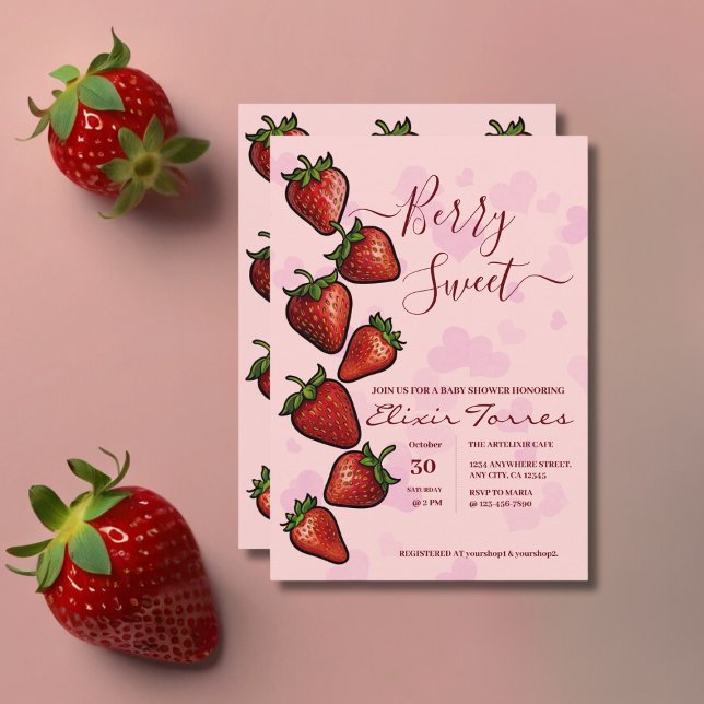 Berry Sweet Strawberry Hearts Baby Shower Einladung (Von Creator hochgeladen)