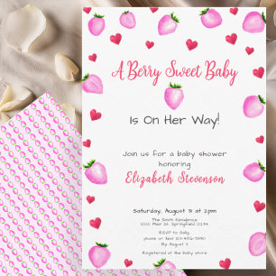 Berry Sweet Strawberry Hearts Mädchen Baby Shower  Einladung