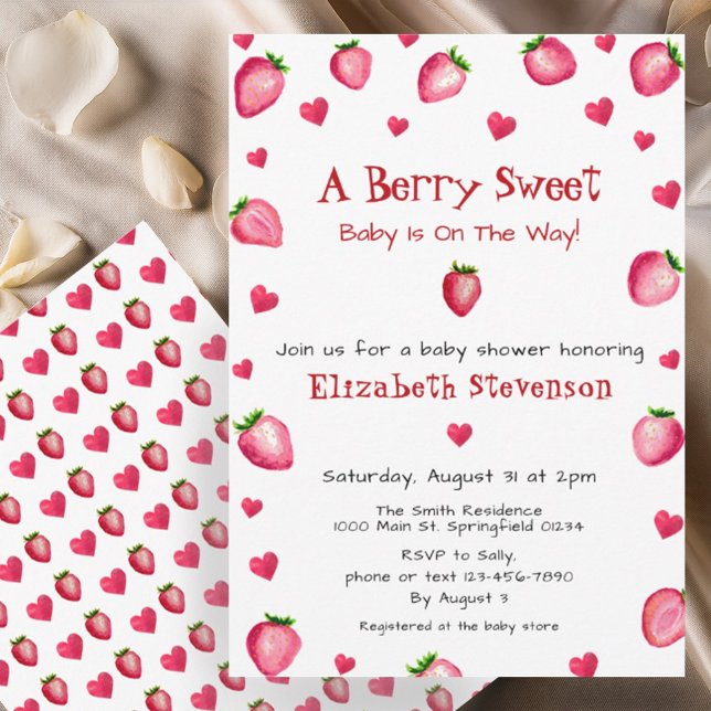 Berry Sweet Strawberry Hearts Unisex Baby Shower Einladung (Von Creator hochgeladen)