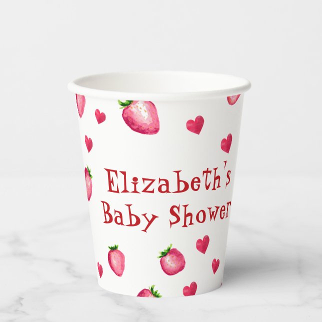 Berry Sweet Strawberry Hearts Unisex Baby Shower Pappbecher (Vorderseite)