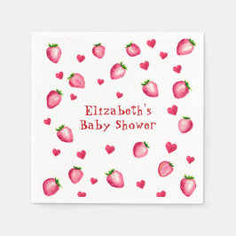 Berry Sweet Strawberry Hearts Unisex Baby Shower Serviette