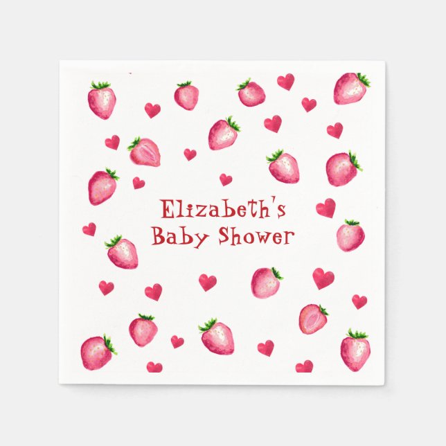 Berry Sweet Strawberry Hearts Unisex Baby Shower Serviette (Vorderseite)
