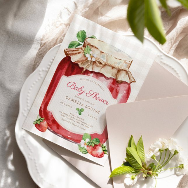 Berry Sweet Strawberry Jam Pink Baby Dusche Einladung (Von Creator hochgeladen)