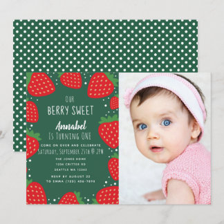Berry Sweet Strawberry Kids 1. Geburtstags-Foto Einladung