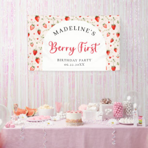 Berry Sweet Strawberry Patch Cottage 1. Geburtstag Banner