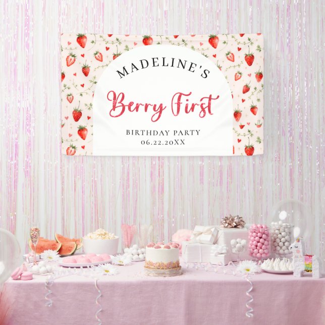 Berry Sweet Strawberry Patch Cottage 1. Geburtstag Banner (Party)