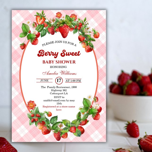 Berry Sweet Strawberry Pink Girl Baby Dusche Einladung (Von Creator hochgeladen)