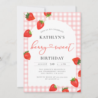 Berry Sweet Strawberry Pink Girl Birthday Einladung