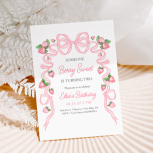 Berry Sweet Strawberry Pink Schleife Geburtstag Einladung