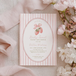 Berry Sweet Strawberry Pink Stripe Baby Shower Einladung