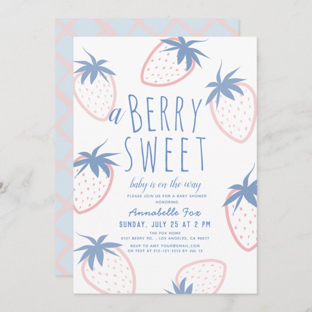 Berry Sweet Strawberry Pink White Baby Dusche Einladung (Vorne/Hinten)