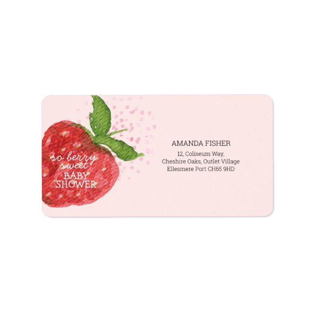 Berry Sweet Strawberry Red Pink Baby Dusche Adressaufkleber (Vorne)