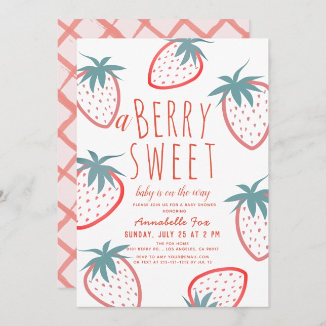 Berry Sweet Strawberry Red White Baby Dusche Einladung (Vorne/Hinten)