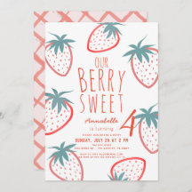 Berry Sweet Strawberry Red White Birthday