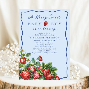Berry Sweet Strawberry Sommer Blue Boy Babyparty Einladung