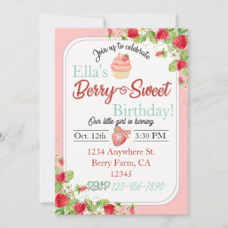 Berry Sweet, Strawberry Thema Geburtstag Einladung