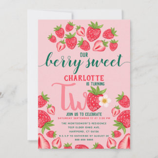 Berry Sweet Strawberry Zwei Jahre alte Geburtstags Einladung