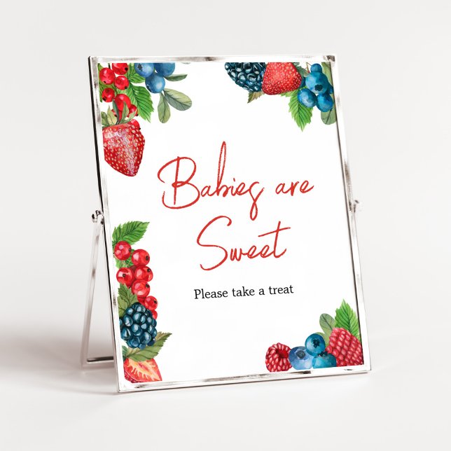 Berry Sweet Summer Baby Dusche Babys sind süß Poster (Red and Blue Berries Baby Shower Babies are Sweet Sign)