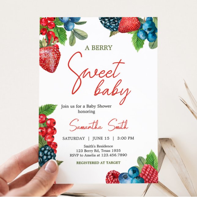 Berry Sweet Summer Baby Dusche Einladung (Red and Blue Berries Baby Shower Invitation)