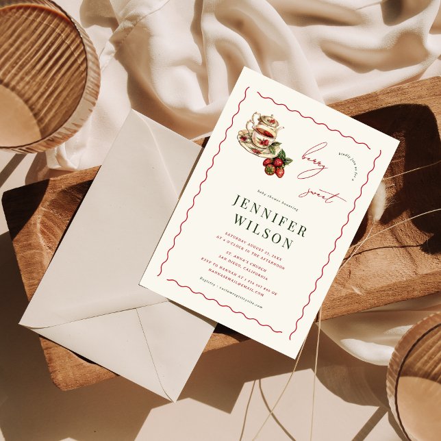 Berry Sweet Tea Party Strawberry Babydusche Einladung (Von Creator hochgeladen)