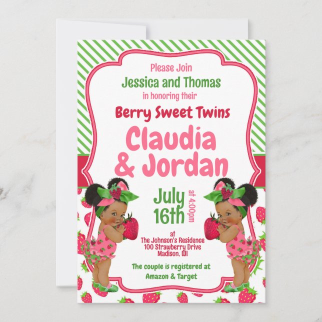 Berry Sweet Twins Strawberry Baby Shower Karte (Vorderseite)