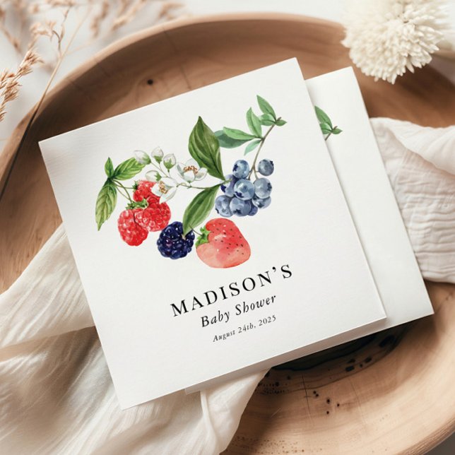 Berry Sweet Watercolor Red Blue Baby Dusche Serviette (Von Creator hochgeladen)