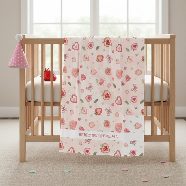 Berry Sweet Watercolor Strawberries Herz Fleecedecke (Von Creator hochgeladen)