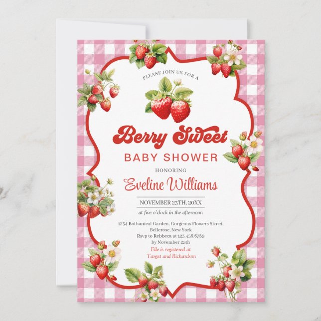 Berry Sweet Watercolor Strawberry Babydusche Einladung (Vorderseite)