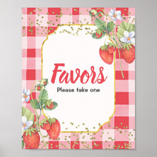 Berry Sweet Watercolor Strawberry Favor Sign Poster