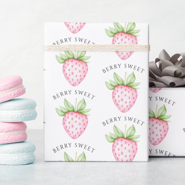 Berry Sweet Watercolor Strawberry Girl Babydusche Geschenkpapier (Von Creator hochgeladen)