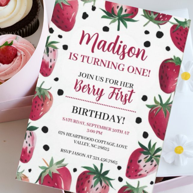 Berry Themed Editable 1st Birthday Einladung - Cu (Von Creator hochgeladen)