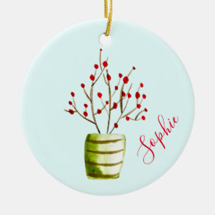Berry tree watercolor Weihnachtsname Keramik Ornament