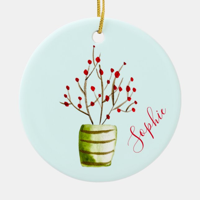 Berry tree watercolor Weihnachtsname Keramik Ornament (Vorne)