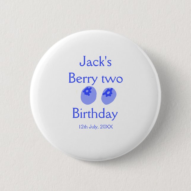 Berry two birthday blue berry add name date kids r button (Vorderseite)
