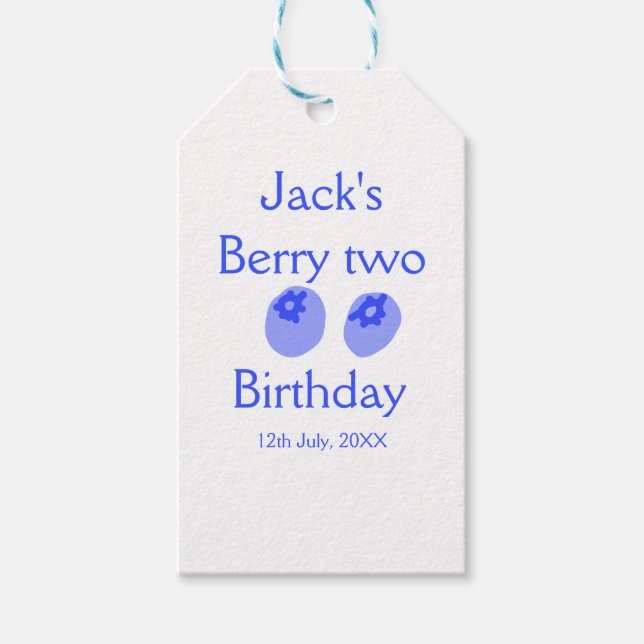 Berry two birthday blue berry add name date kids r geschenkanhänger (Vorderseite)