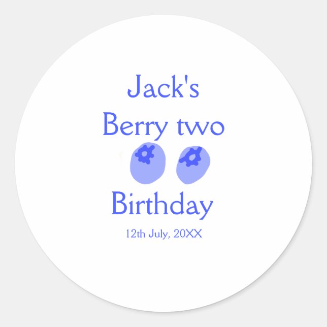 Berry two birthday blue berry add name date kids r runder aufkleber (Vorderseite)