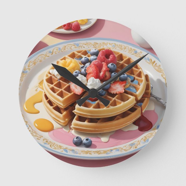 Berry Waffle Breakfast Plate Runde Wanduhr (Vorderseite)
