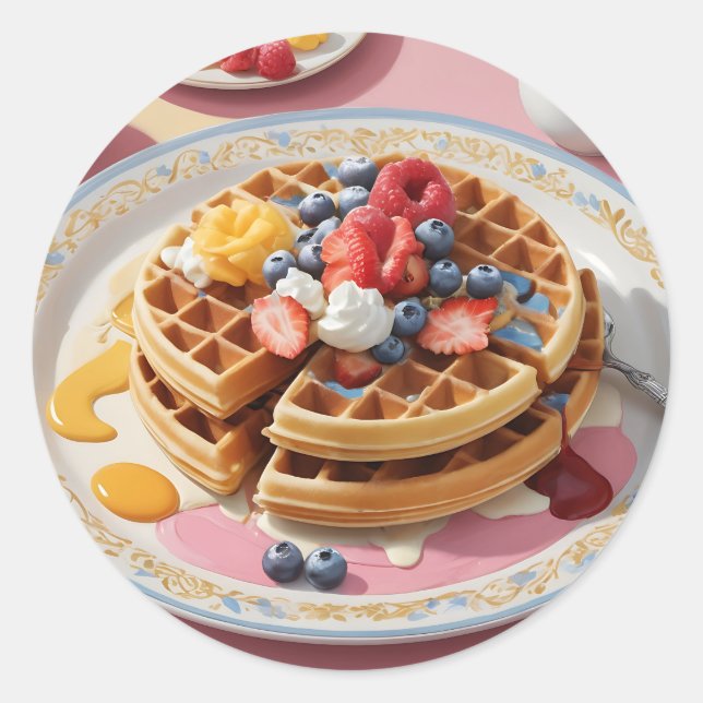 Berry Waffle Breakfast Plate Runder Aufkleber (Vorderseite)