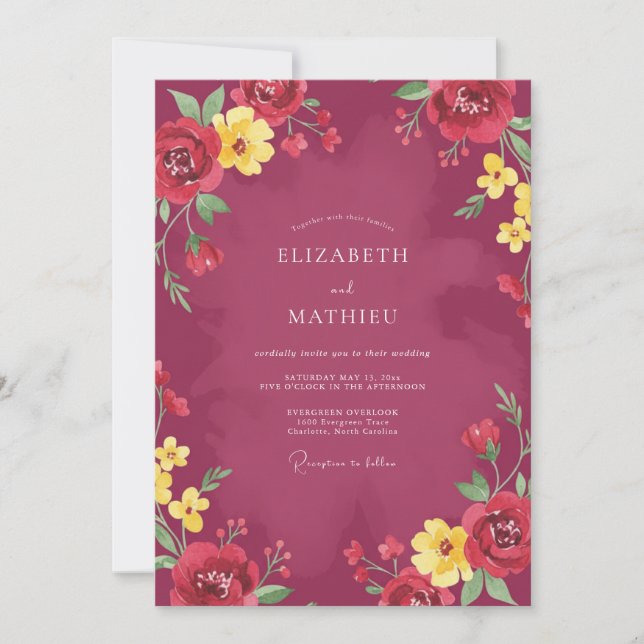 Berry-Wildflower-Hochzeit Einladung (Vorderseite)