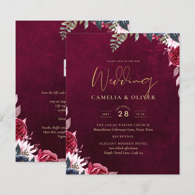 Berry Wine Floral Wedding (Vorne/Hinten)
