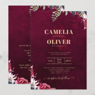 Berry Wine Floral Wedding Einladung