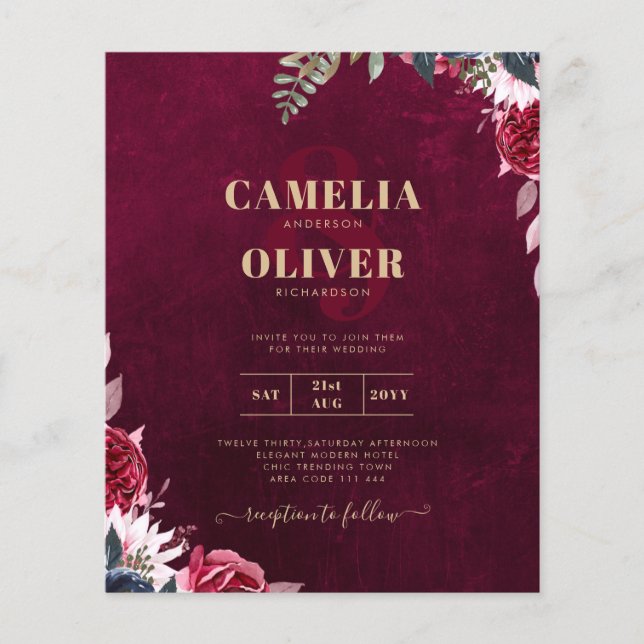 Berry Wine Floral Wedding Flyer (Vorne)
