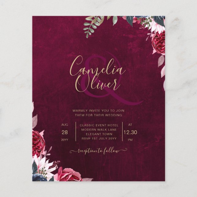 Berry Wine Floral Wedding Flyer (Vorne)