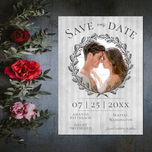 Berry Wreath and Stripes Foto Grau Save The Date