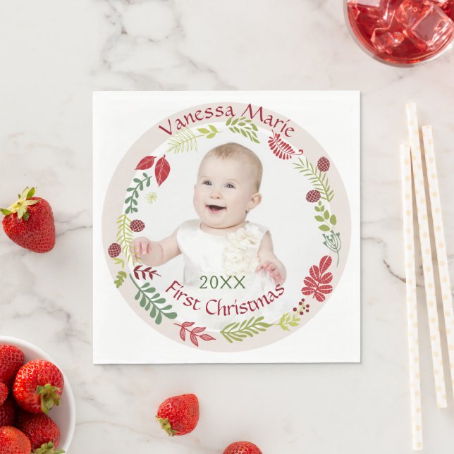 Berry Wreath Baby's First Christmas Serviette (Beispiel)